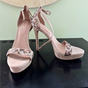 Aldo stilettos w/ 1” platform, cream w/ bling